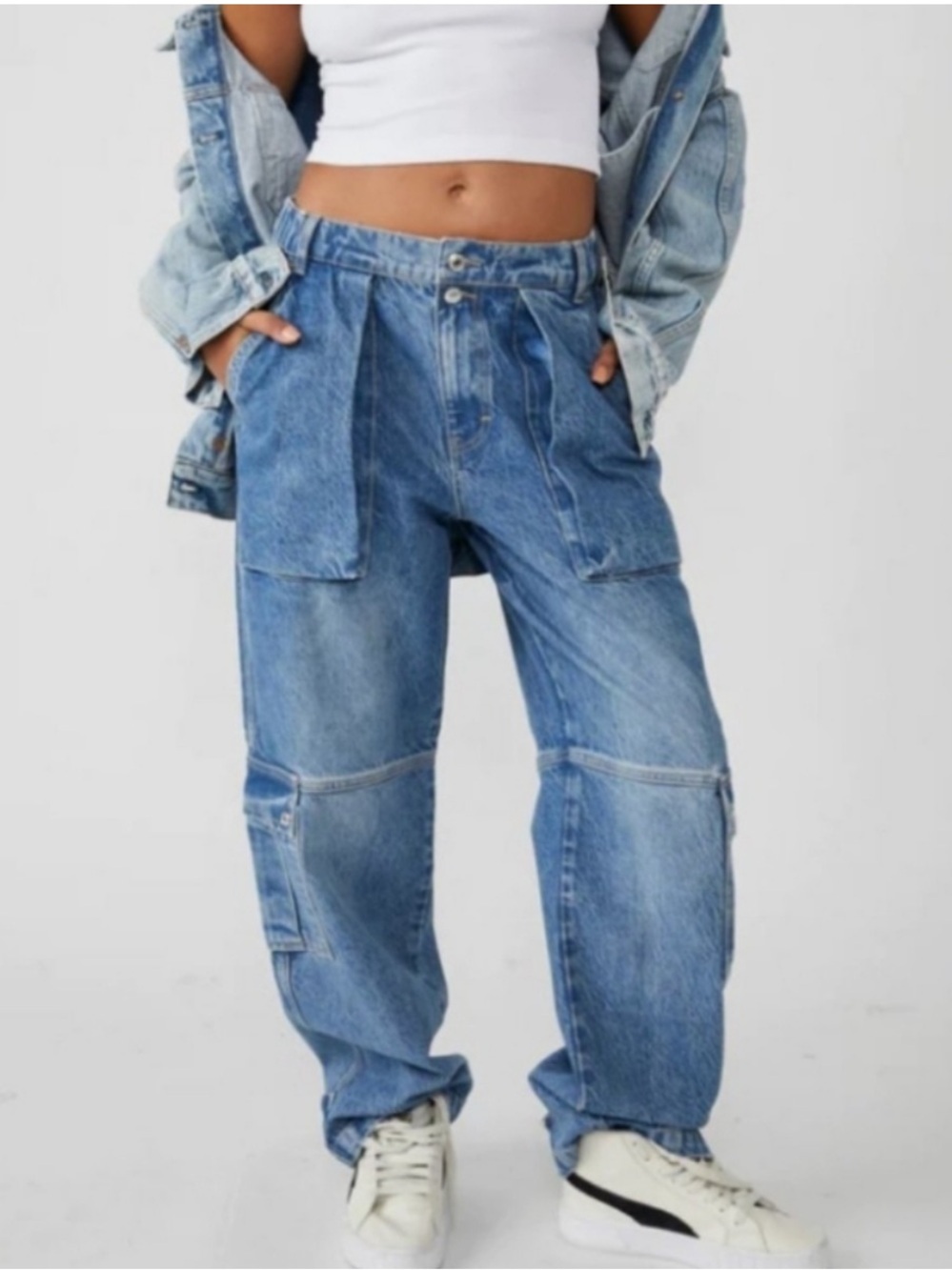 Free People We The Free Marx Slouchy Cargo Jeans in Bluebell